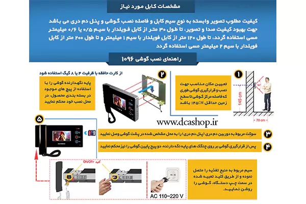 راهنمای نصب آیفون تصویری 4.3 اینچ الکتروپیک مدل 1096 