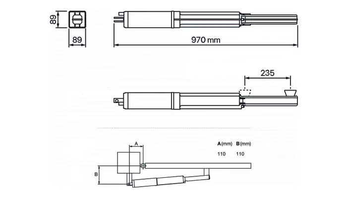 ابعاد جک درب پارکینگ فادینی مدل HINDI 880 SPRINT