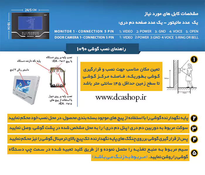  راهنمای نصب آیفون تصویری الکتروپیک7 اینچ مدل 1090