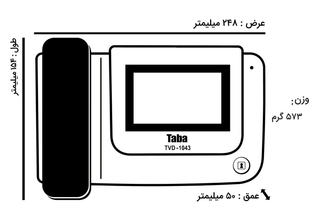 مشخصات فیزیکی و اندازه ابعاد آیفون تصویری تابا کد 1043i