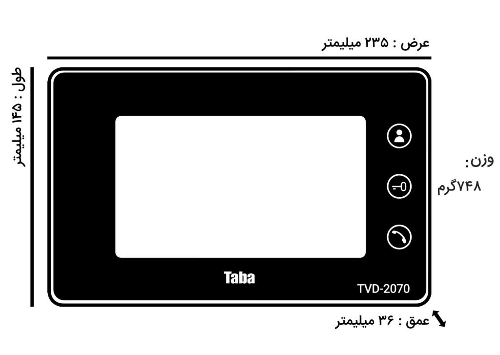 مشخصات فیزیکی و ابعاد آیفون تصویری تابا بدون ماژول تلفن کد 2070: